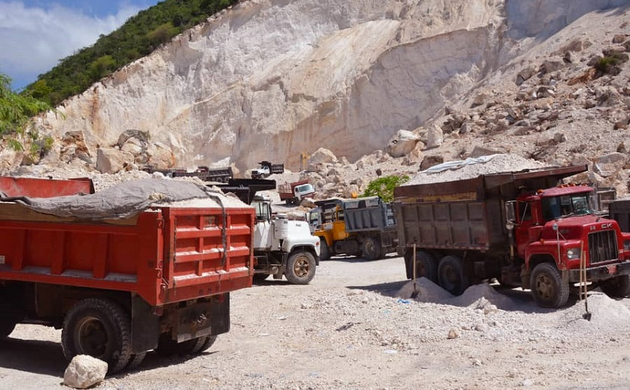 Yellow dump truck